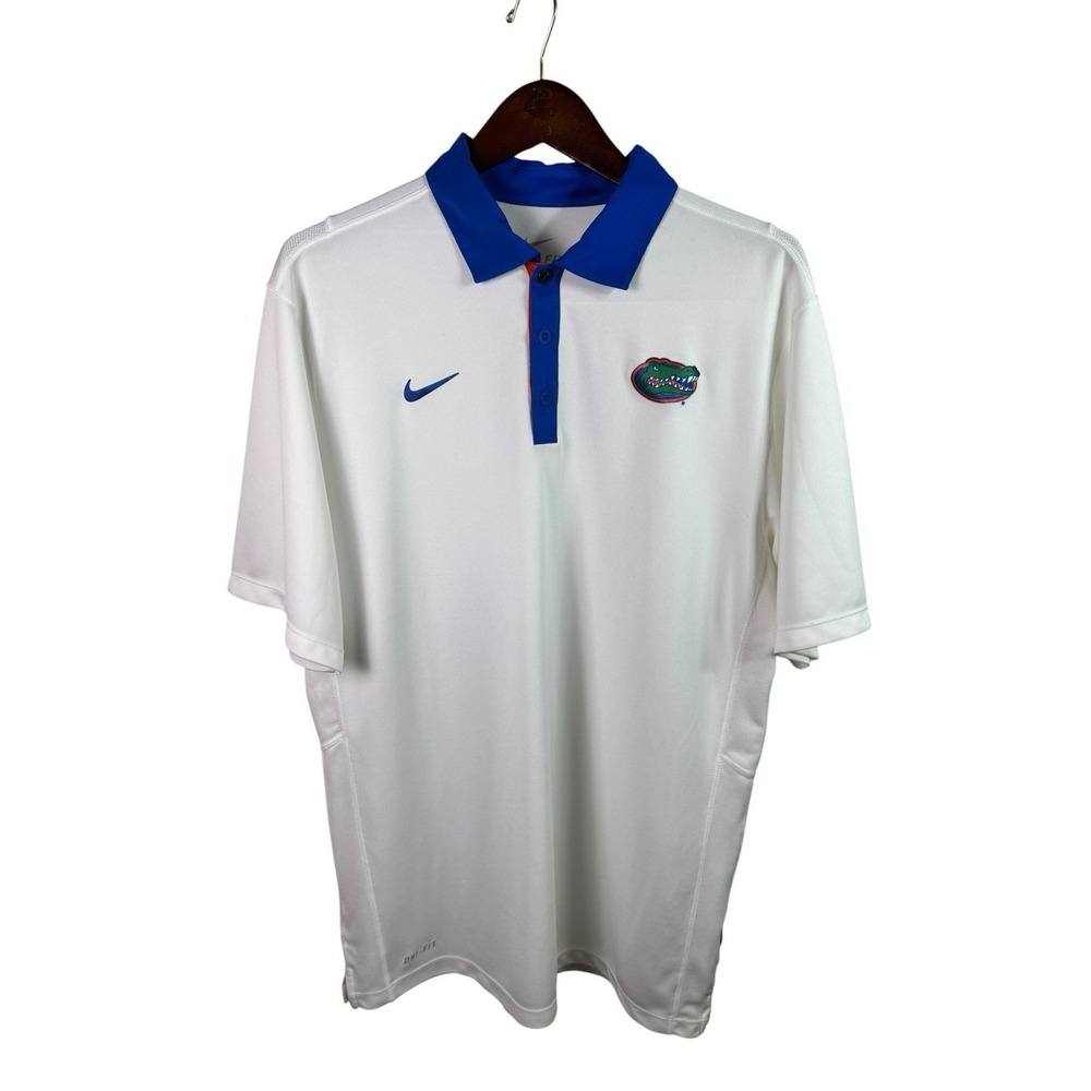 Florida Gators Shirt Polo Mens Large White NCAA Football Nike Dri Fit